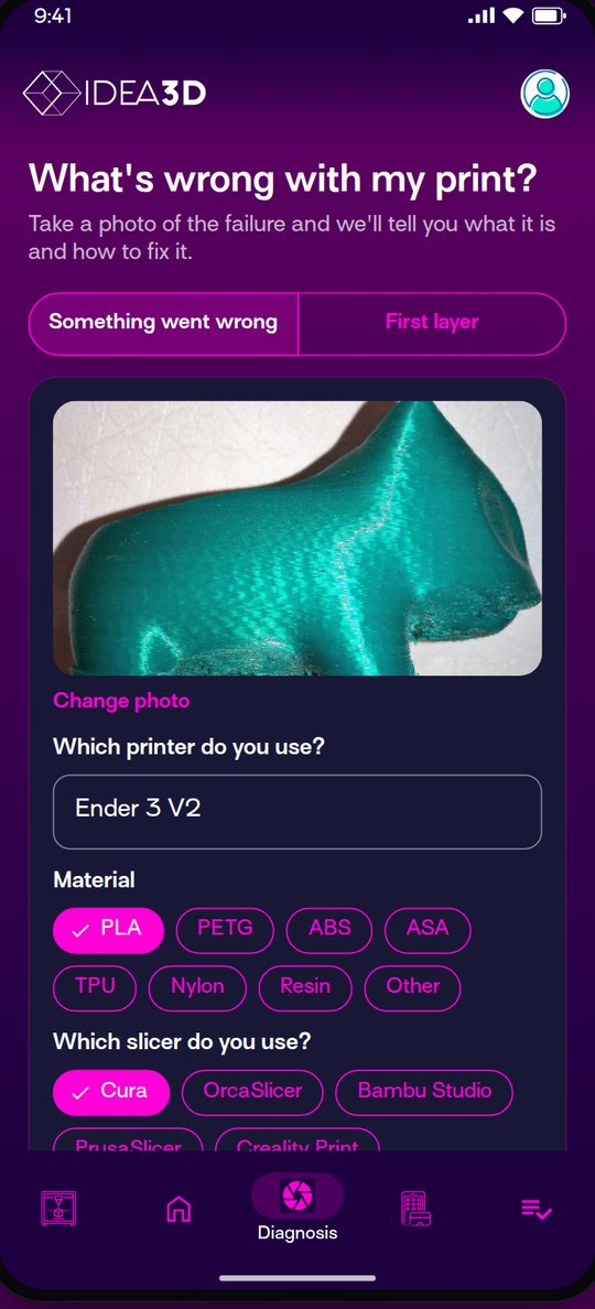 Printer, material and slicer selection before the diagnosis