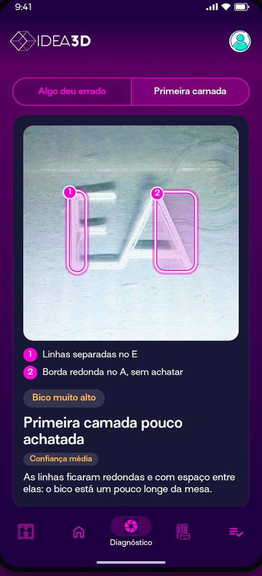 Verificação da primeira camada com uma peça de teste fotografada