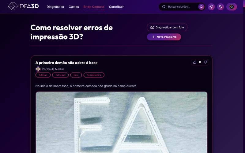 Guia de erros de impressão 3D com soluções da comunidade e votos